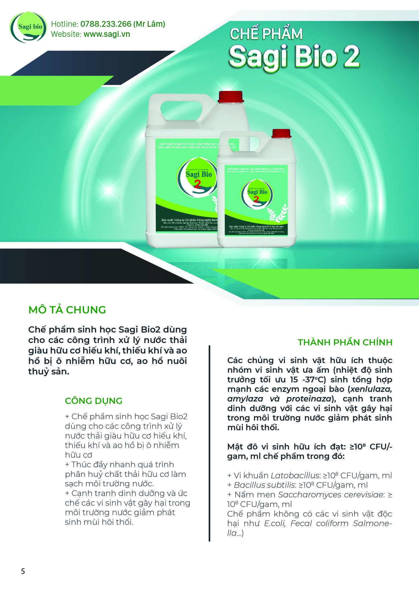 CHẾ PHẨM SINH HỌC XỬ LÝ NƯỚC THẢI SAGI BIO 2 - Ảnh 3
